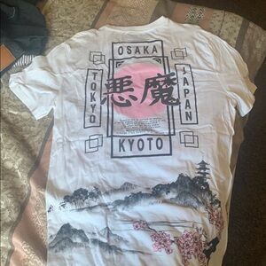White Tee with Pink and Black Japanese Graphic